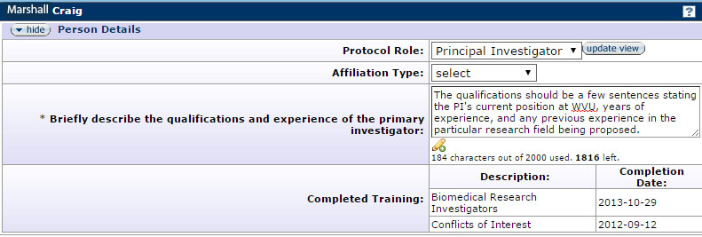 Figure 154 Protocol Document, Personnel Page – Person Section, Person Details Subsection