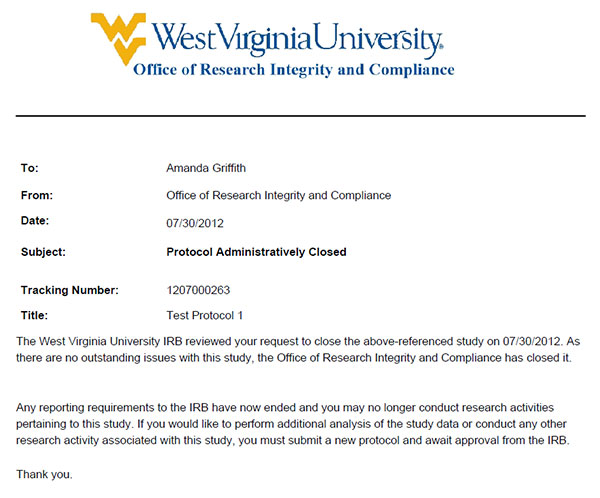 Figure 225 Protocol Document, Protocol Actions Page – Summary & History Section, Closed Protocol Correspondence