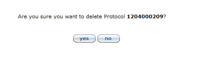 Figure 197 Protocol Document, Protocol Actions Page – Request an Action Section, Delete Protocol, Amendment or Renewal 