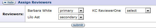 Figure 208 Protocol Document, Protocol Actions Page – Request an Action Section, Available Actions, Assign Reviewers Layout