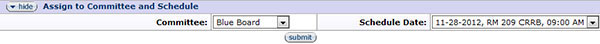 Figure 210 Protocol Document, Protocol Actions Page – Request an Action Section, Available Actions, Assign to Committee and Schedule Layout