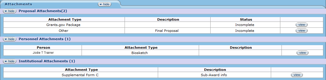 Attachments section