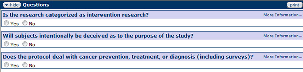 Figure 167 Protocol Document, Questionnaire Page – Full Board or Expedited Review Section