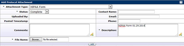 Figure 191 Protocol Document, Notes & Attachments Page – Protocol Attachments Section 