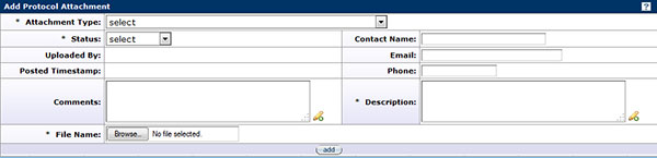 Figure 192 Protocol Document, Notes & Attachments Page – Add Protocol Attachment Section