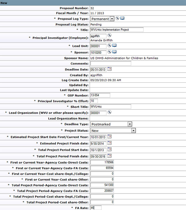 Figure 287 Proposal Log Document –Edit Proposal Log Section