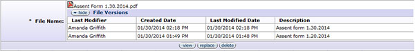 Figure 343 Protocol Document, Notes & Attachments Page – Protocol Attachments Section, Protocol Versions