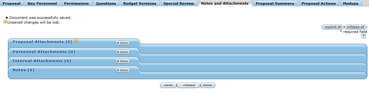 Notes and Attachments page