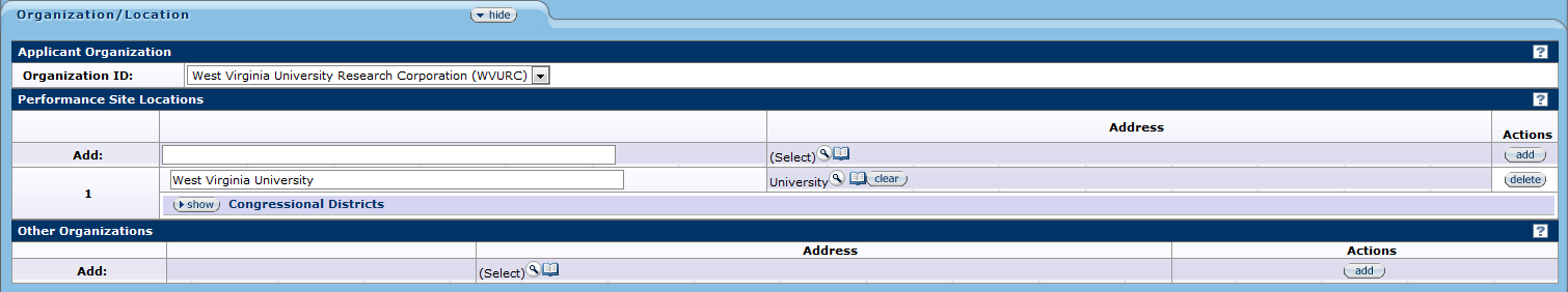 Organization/Location section