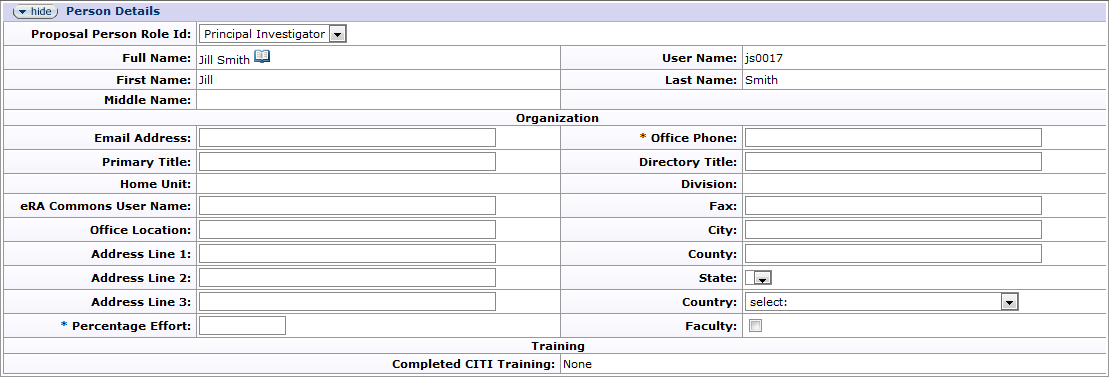 Person Detailss subsection