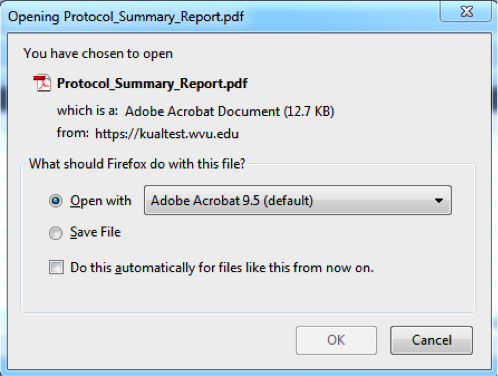 Figure 237 Protocol Document, Protocol Actions Page – Print Section, Protocol Summary Repor6