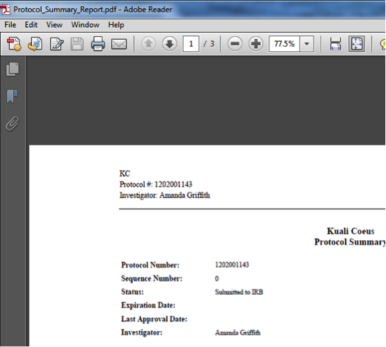 Figure 237 Protocol Document, Protocol Actions Page – Print Section, Protocol Summary Report