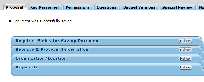 Proposal tabbed sections