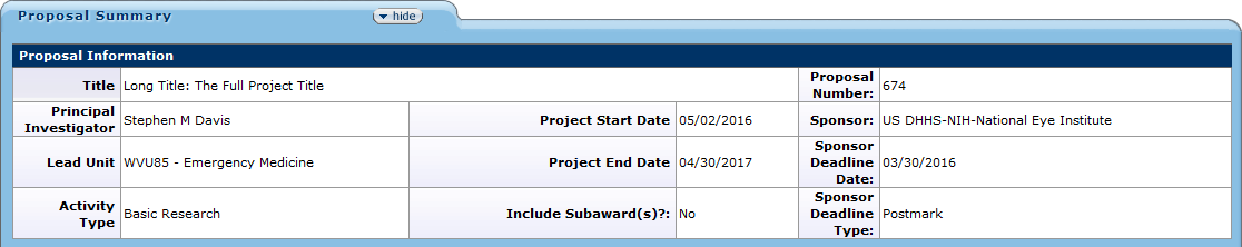 Proposal Summary section