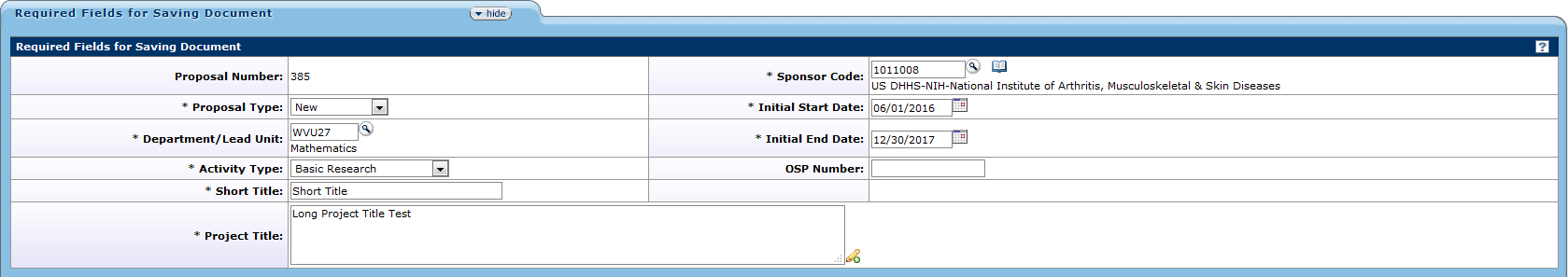 Required Fields Section