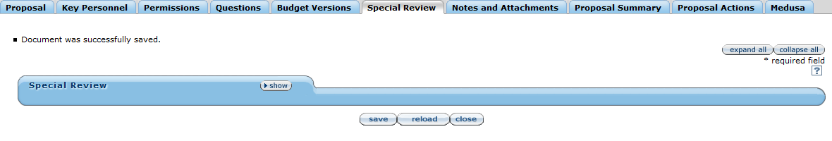 Special Review page