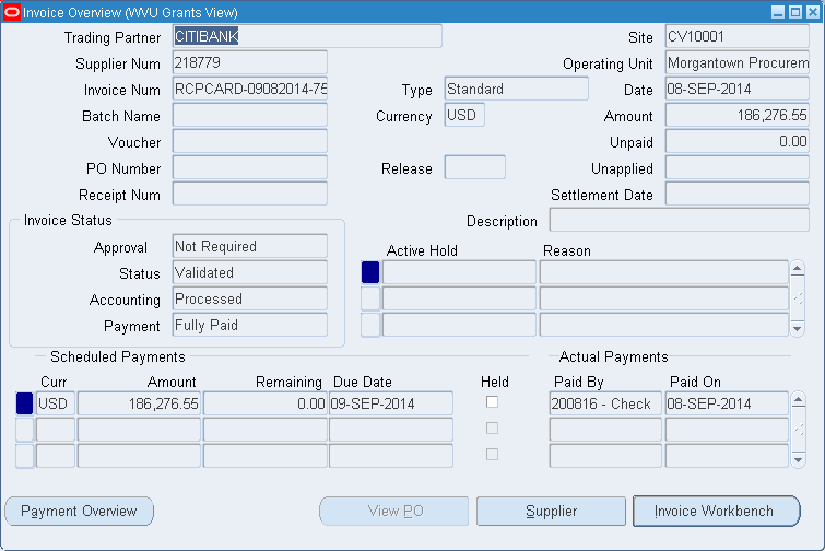Invoice Overview screen